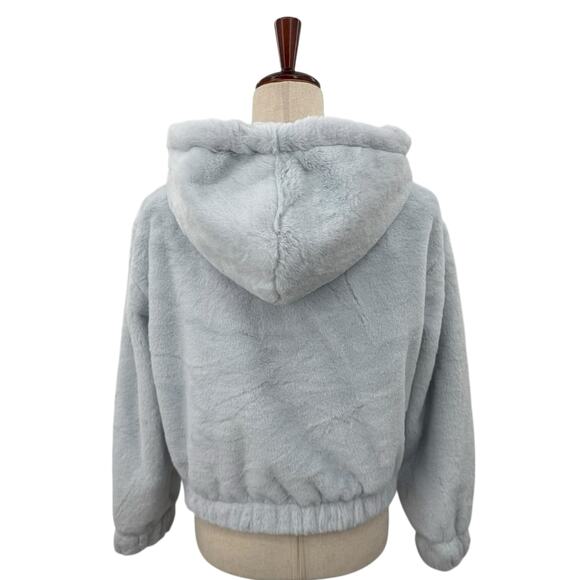 NEW Macy's Planet Heart Blue Fur Zip up Jacket Medium Bomber Hoodie Sweatshirt - Picture 5 of 8